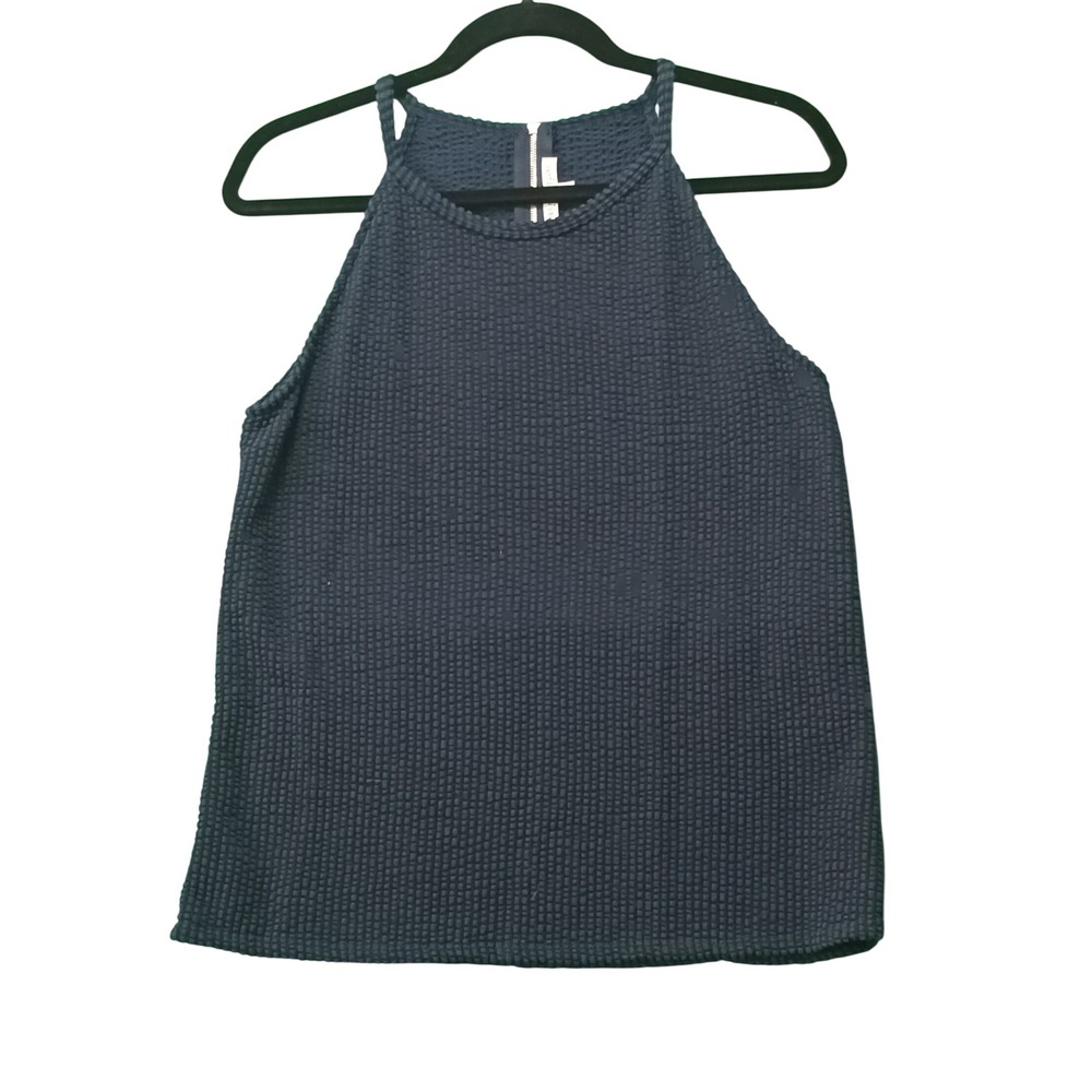 $25 Green Envelope Navy Blue Sleeveless Top Halter Neckline Waffle Knit Casual L